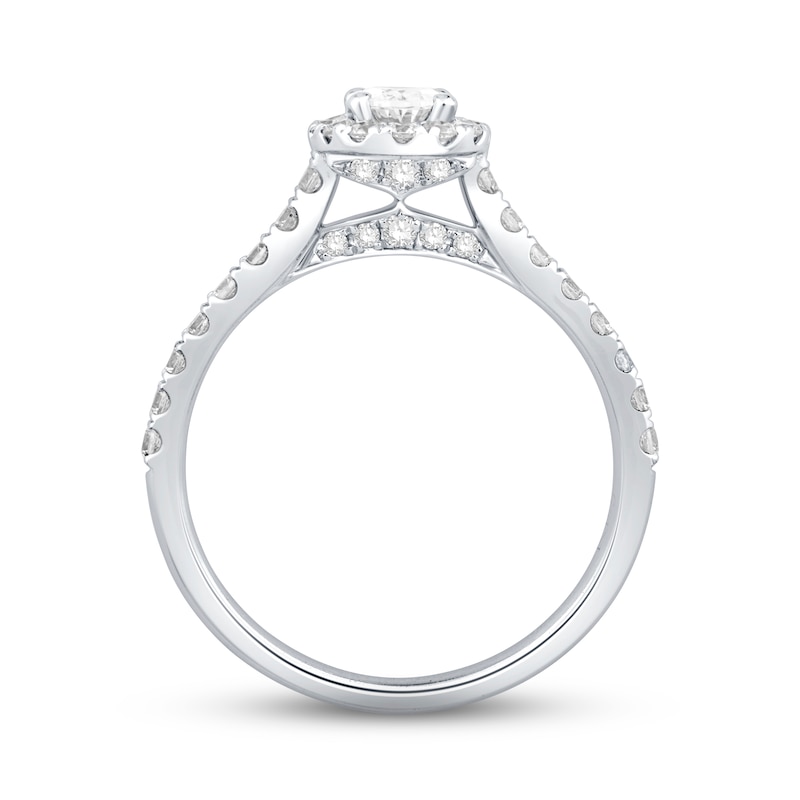 Main Image 4 of Previously Owned Halo Diamond Engagement Ring 1 ct tw Oval & Round-cut Platinum