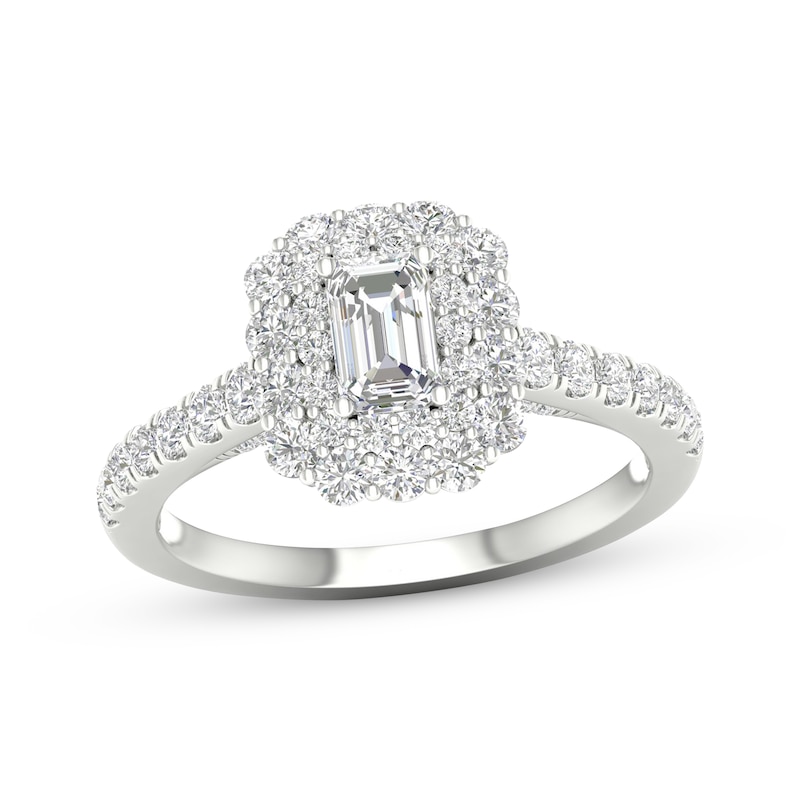 Main Image 1 of Previously Owned Emerald-Cut Diamond Engagement Ring 1-1/4 ct tw 14K White Gold