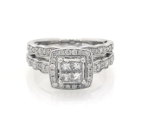 Previously Owned Princess-Cut Quad Diamond Bridal Set 3/4 ct tw 14K White Gold Size