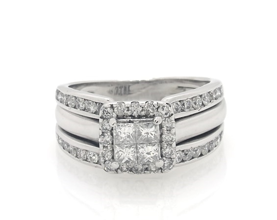 Previously Owned Princess-Cut Quad Diamond Bridal Set 7/8 ct tw 10K & 14K White Gold 5