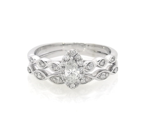 Previously Owned Marquise & Round Diamond Bridal Set 1/3 ct tw 10K White Gold Size 5