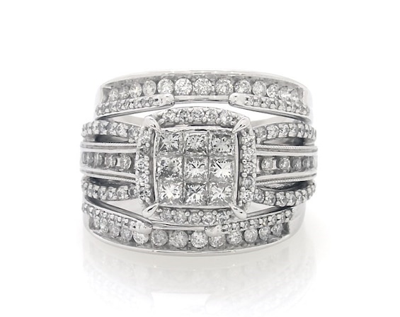 Previously Owned Princess-Cut Multi-Diamond Bridal Set 1-3/8 ct tw 14K White Gold Size 7.25