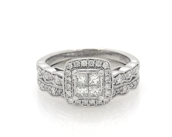 Previously Owned Princess-Cut Quad Diamond Bridal Set 3/4 ct tw 14K White Gold 5.5