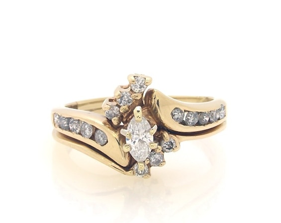 Previously Owned Marquise-Cut Diamond Bridal Set 1/2 ct tw 14K Yellow Gold Size 5
