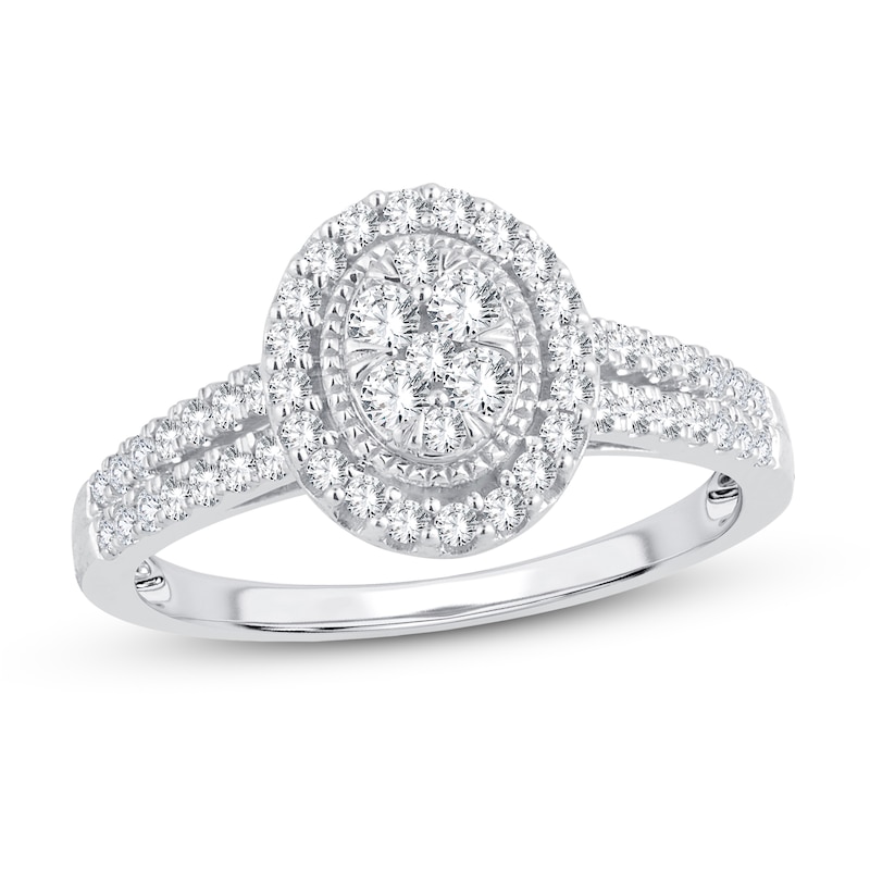 Main Image 1 of Previously Owned Multi-Diamond Engagement Ring 1/2 ct tw Round-cut 10K White Gold