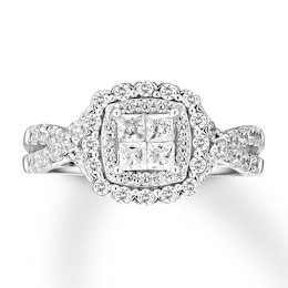 Previously Owned&nbsp;Diamond Engagement Ring 7/8 ct tw Princess & Round-cut 14K White Gold