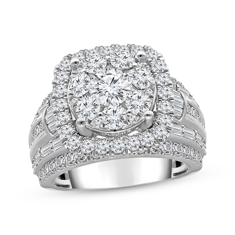 Main Image 1 of Previously Owned Lab-Grown Diamonds Multi-Diamond Center Engagement Ring 4 ct tw Round-cut 14K White Gold