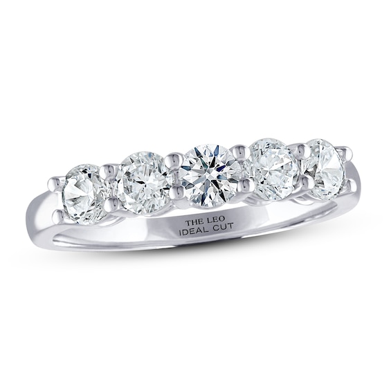 Previously Owned THE LEO Ideal Cut Diamond Anniversary Ring 1 ct tw 14K White Gold