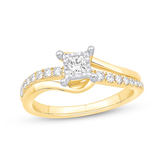Previously Owned Princess & Round-Cut Diamond Engagement Ring 3/8 ct tw 14K Two-Tone Gold