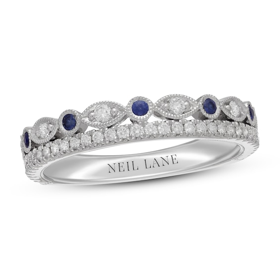 Previously Owned Neil Lane Diamond & Blue Sapphire Anniversary Ring 1/4 ct tw 14K White Gold