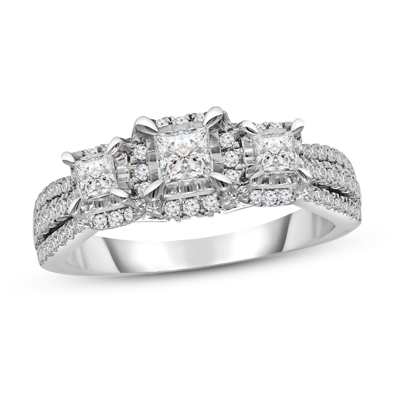Previously Owned Three-Stone Diamond Engagement Ring 1 ct tw Princess/Round-Cut 10K White Gold