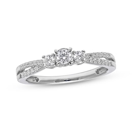 Previously Owned Memories Moments Magic Round-Cut Diamond Three-Stone Engagement Ring 1/3 ct tw 10K White Gold