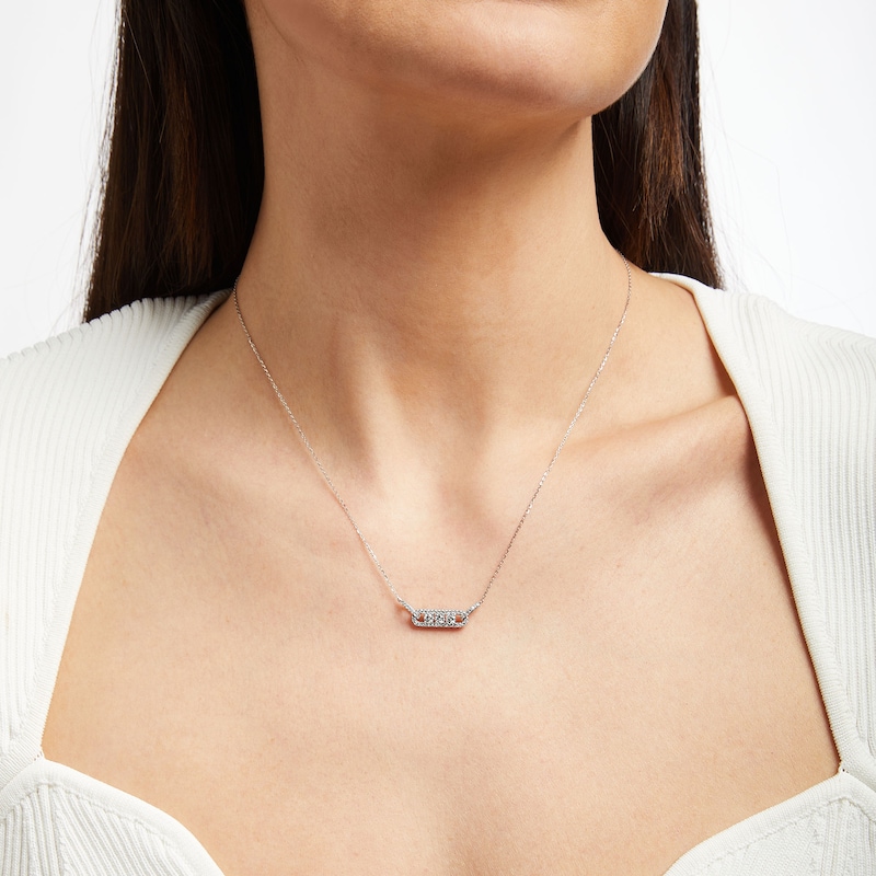 Main Image 4 of Previously Owned Diamond Three-Stone Necklace 1/2 ct tw Round-cut 10K White Gold 18"