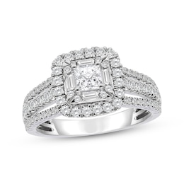 Previously Owned Princess, Baguette & Round-Cut Diamond Engagement Ring 1-1/4ct tw 14K White Gold