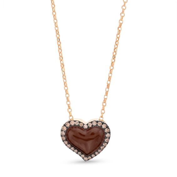 Previously Owned Godiva x Le Vian Enamel Heart Necklace 1/3 ct tw Diamonds 14K Strawberry Gold 19"