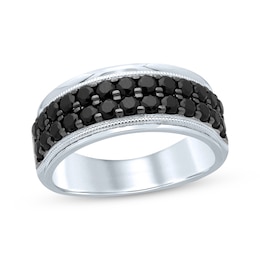 Previously Owned Men's Black Diamond Wedding Band 1-1/2 ct tw Round-cut 10K White Gold