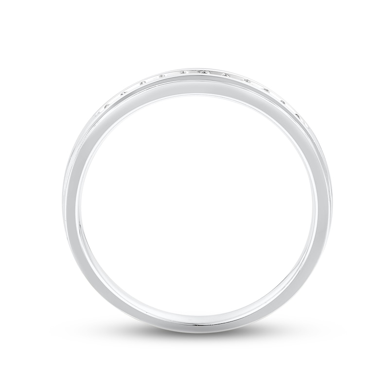 Main Image 3 of Previously Owned Men's Diamond Wedding Band 1/8 ct tw Round-cut 10K White Gold