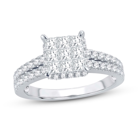 Previously Owned Diamond Engagement Ring 1-1/4 ct tw Princess & Round 14K White Gold