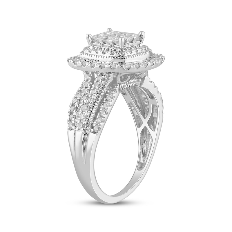 Main Image 2 of Previously Owned Multi-Diamond Center Princess-Cut Engagement Ring 1 ct tw 10K White Gold