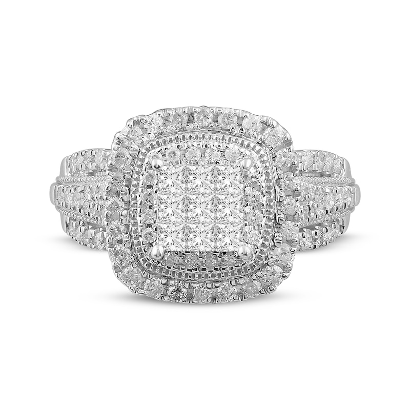 Main Image 3 of Previously Owned Multi-Diamond Center Princess-Cut Engagement Ring 1 ct tw 10K White Gold