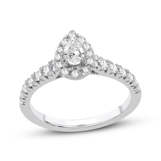 Previously Owned Pear-Shaped Diamond Halo Engagement Ring 3/4 ct tw 14K White Gold