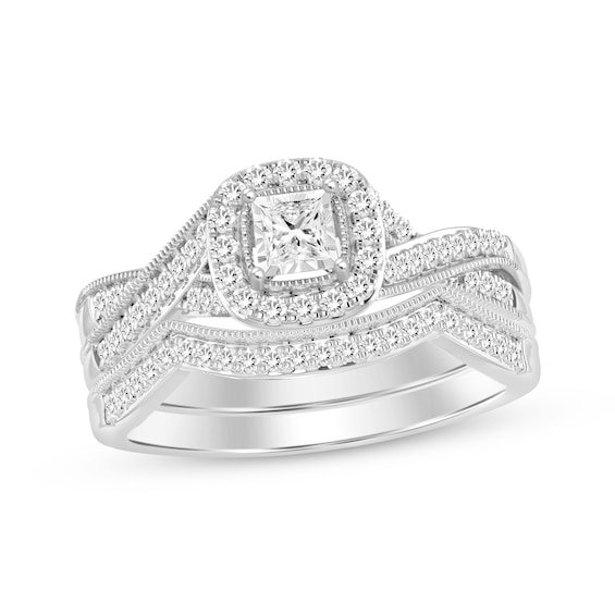 Previously Owned Vintage-Inspired Princess-Cut Diamond Bridal Set 1/3 ct tw 10K White Gold