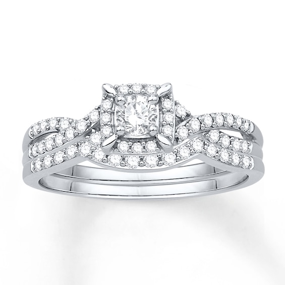 Previously Owned Diamond Bridal Set 3/8 ct tw Round-cut 14K White Gold