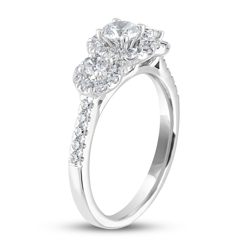 Main Image 2 of Previously Owned THE LEO Diamond Three-Stone Engagement Ring 1 ct tw Round-cut 14K White Gold