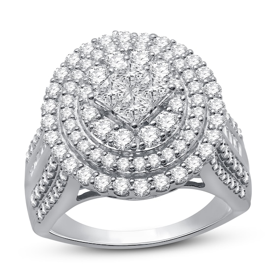 Previously Owned Diamond Engagement Ring 2 ct tw Princess, Round & Baguette 10K White Gold