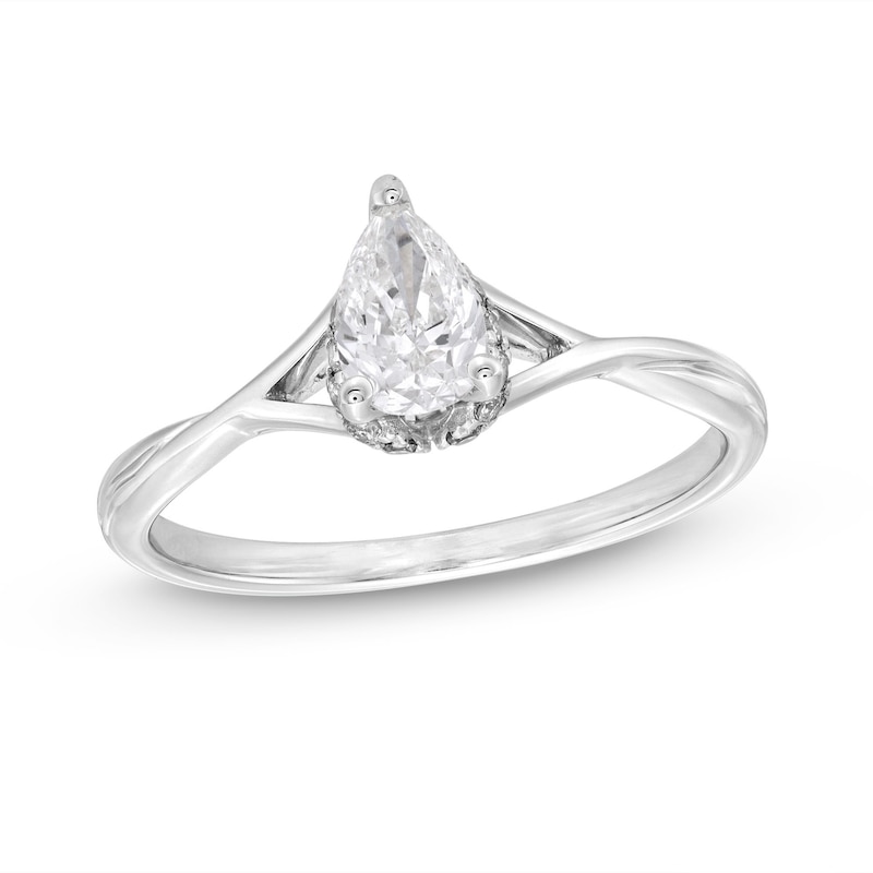 Main Image 1 of Previously Owned Diamond Solitaire Engagement Ring 5/8 ct tw Pear-Shaped 14K White Gold (I/I2)