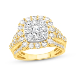Previously Owned Multi-Diamond Center Cushion Frame Engagement Ring 2 ct tw 10K Two-Tone Gold