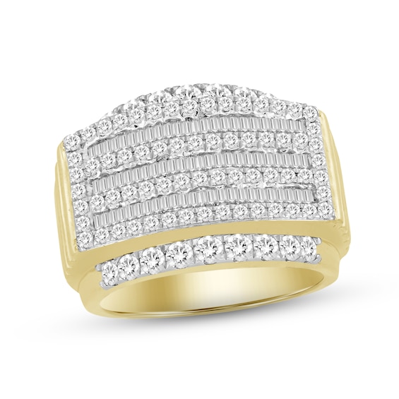 Previously Owned Men's Diamond Ring 2 ct tw Round & Baguette-cut 10K Yellow Gold