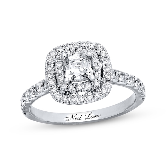 Previously Owned Neil Lane Engagement Ring 1-1/8 ct tw Cushion & Round-cut Diamonds 14K White Gold 7.5