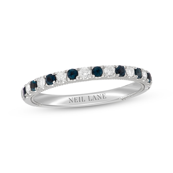 Previously Owned Neil Lane Diamond & Blue Sapphire Wedding Band 1/5 ct tw 14K White Gold Size