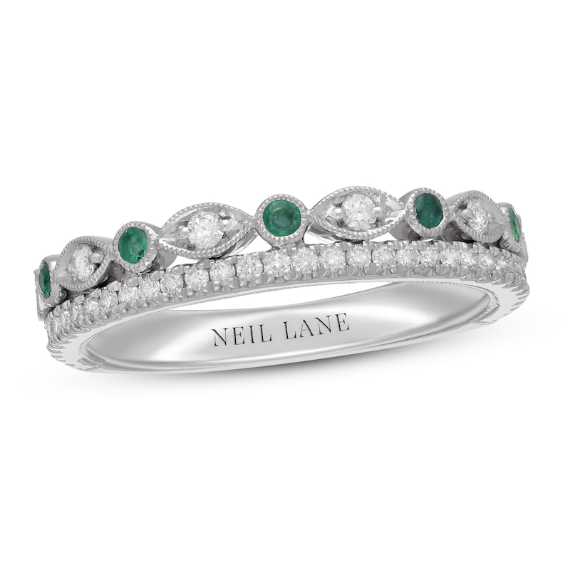Main Image 1 of Previously Owned Neil Lane Diamond & Emerald Anniversary Ring 1/4 ct tw 14K White Gold Size 4.5