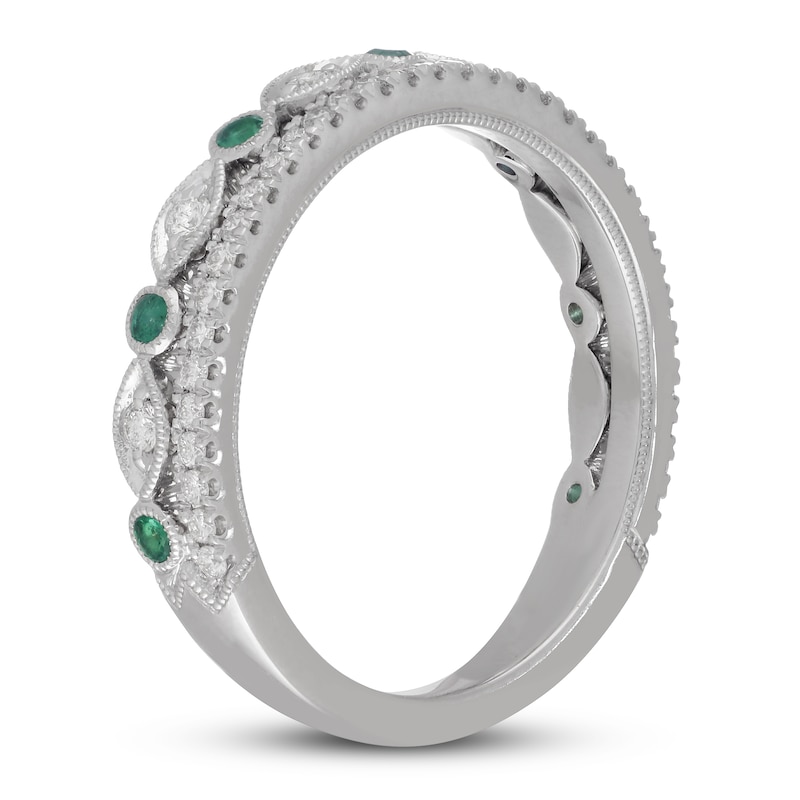 Main Image 2 of Previously Owned Neil Lane Diamond & Emerald Anniversary Ring 1/4 ct tw 14K White Gold Size 4.5