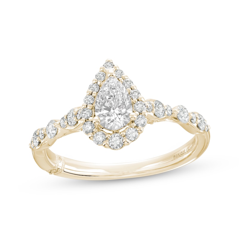 Main Image 1 of Previously Owned Monique Lhuillier Bliss Diamond Engagement Ring 7/8 ct tw Pear & Round-cut 18K Yellow Gold