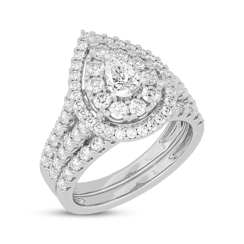 Main Image 2 of Previously Owned Lab-Grown Diamonds Pear-Shaped Double Frame Bridal Set 2 ct tw 14K White Gold