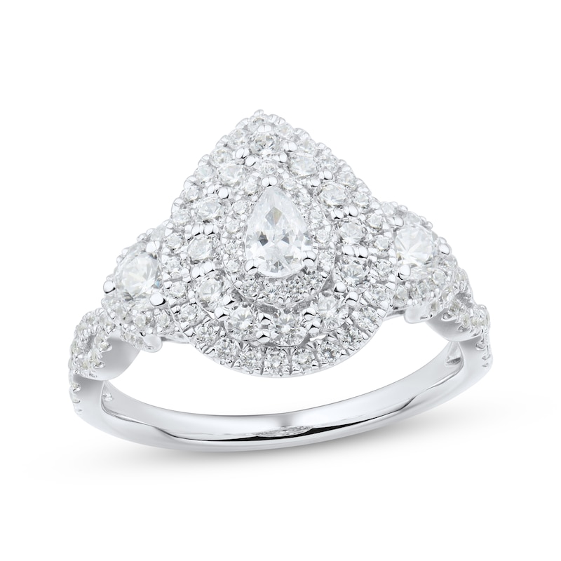 Main Image 1 of Previously Owned Pear-Shaped Diamond Triple-Frame Engagement Ring 1 ct tw 14K White Gold