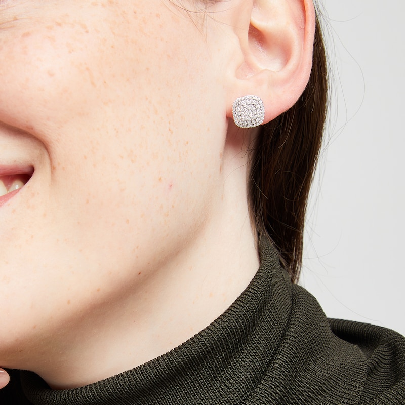 Main Image 4 of Previously Owned KAY Lab-Grown Diamonds Cushion-Shaped Stud Earrings 1 ct tw 10K White Gold