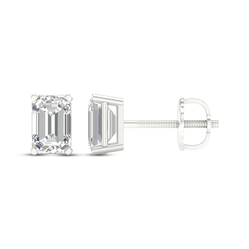 Main Image 3 of Previously Owned KAY Lab-Grown Diamonds Emerald-Cut Solitaire Stud Earrings 1 ct tw 14K White Gold (F/SI2)