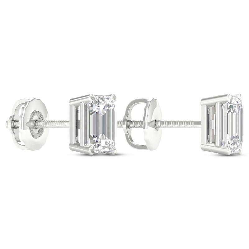 Main Image 4 of Previously Owned KAY Lab-Grown Diamonds Emerald-Cut Solitaire Stud Earrings 1 ct tw 14K White Gold (F/SI2)