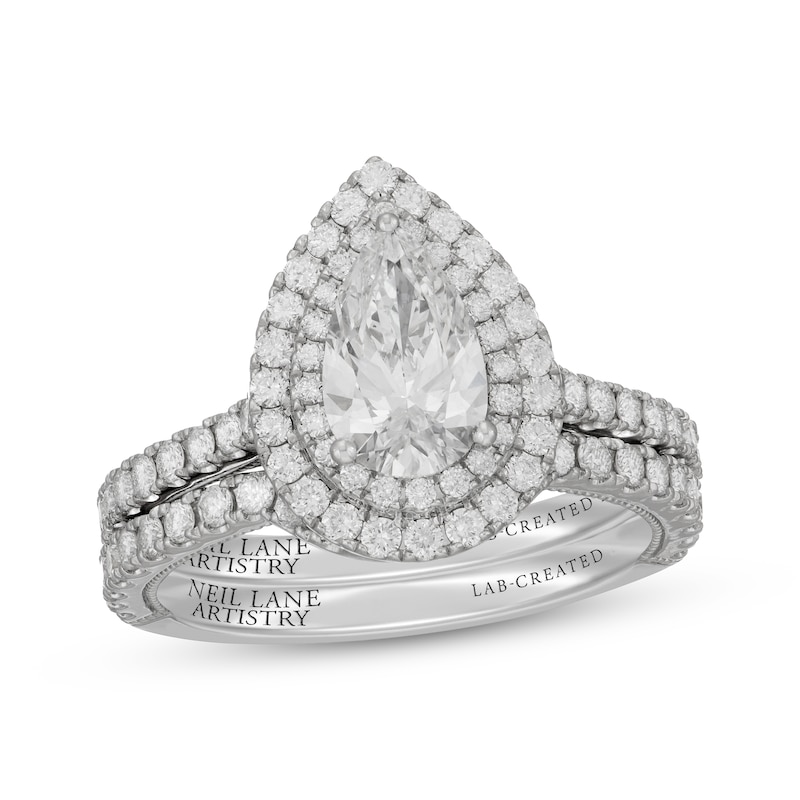 Main Image 1 of Previously Owned Neil Lane Artistry Pear-Shaped Lab-Grown Diamond Double Halo Bridal Set 2 ct tw 14K White Gold