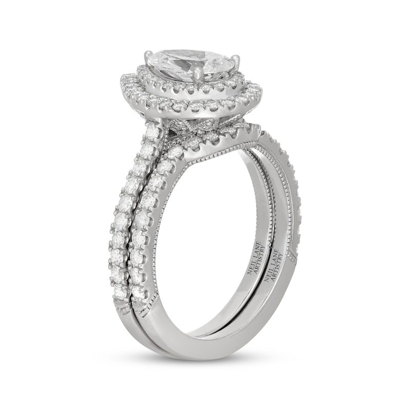 Main Image 2 of Previously Owned Neil Lane Artistry Pear-Shaped Lab-Grown Diamond Double Halo Bridal Set 2 ct tw 14K White Gold