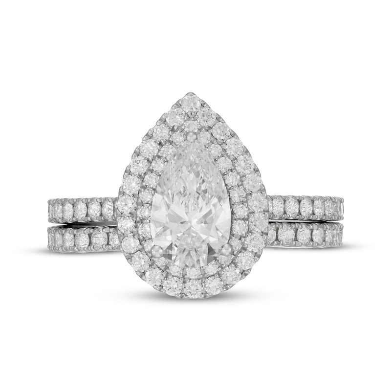 Main Image 3 of Previously Owned Neil Lane Artistry Pear-Shaped Lab-Grown Diamond Double Halo Bridal Set 2 ct tw 14K White Gold