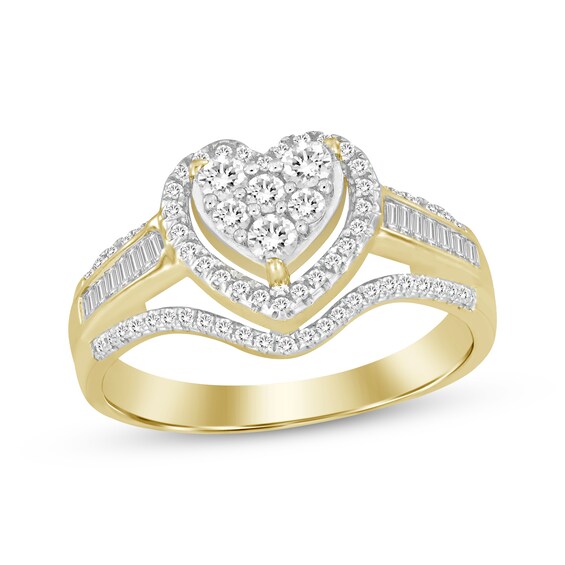 Previously Owned Multi-Diamond Center Heart Frame Engagement Ring 1/2 ct tw 10K Yellow Gold
