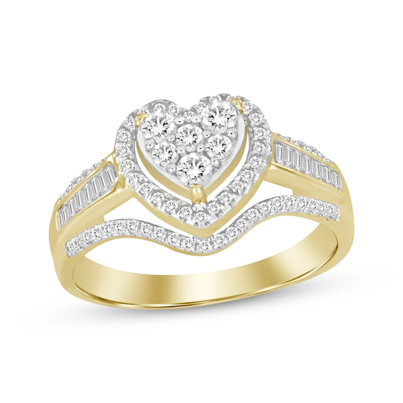 Main Image 1 of Previously Owned Multi-Diamond Center Heart Frame Engagement Ring 1/2 ct tw 10K Yellow Gold