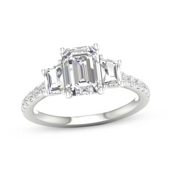 Previously Owned Memories Moments Magic Lab-Grown Diamonds Emerald-Cut & Trapezoid-Cut Three-Stone Engagement Ring 2-5/8 ct tw 14K White Gold