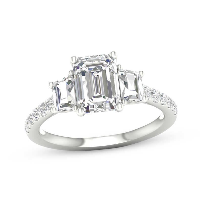 Main Image 1 of Previously Owned Memories Moments Magic Lab-Grown Diamonds by KAY Emerald-Cut & Trapezoid-Cut Three-Stone Engagement Ring 2-5/8 ct tw 14K White Gold