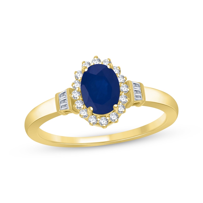 Main Image 1 of Previously Owned Oval-Cut Blue Sapphire & Diamond Ring 1/5 ct tw 10K Yellow Gold